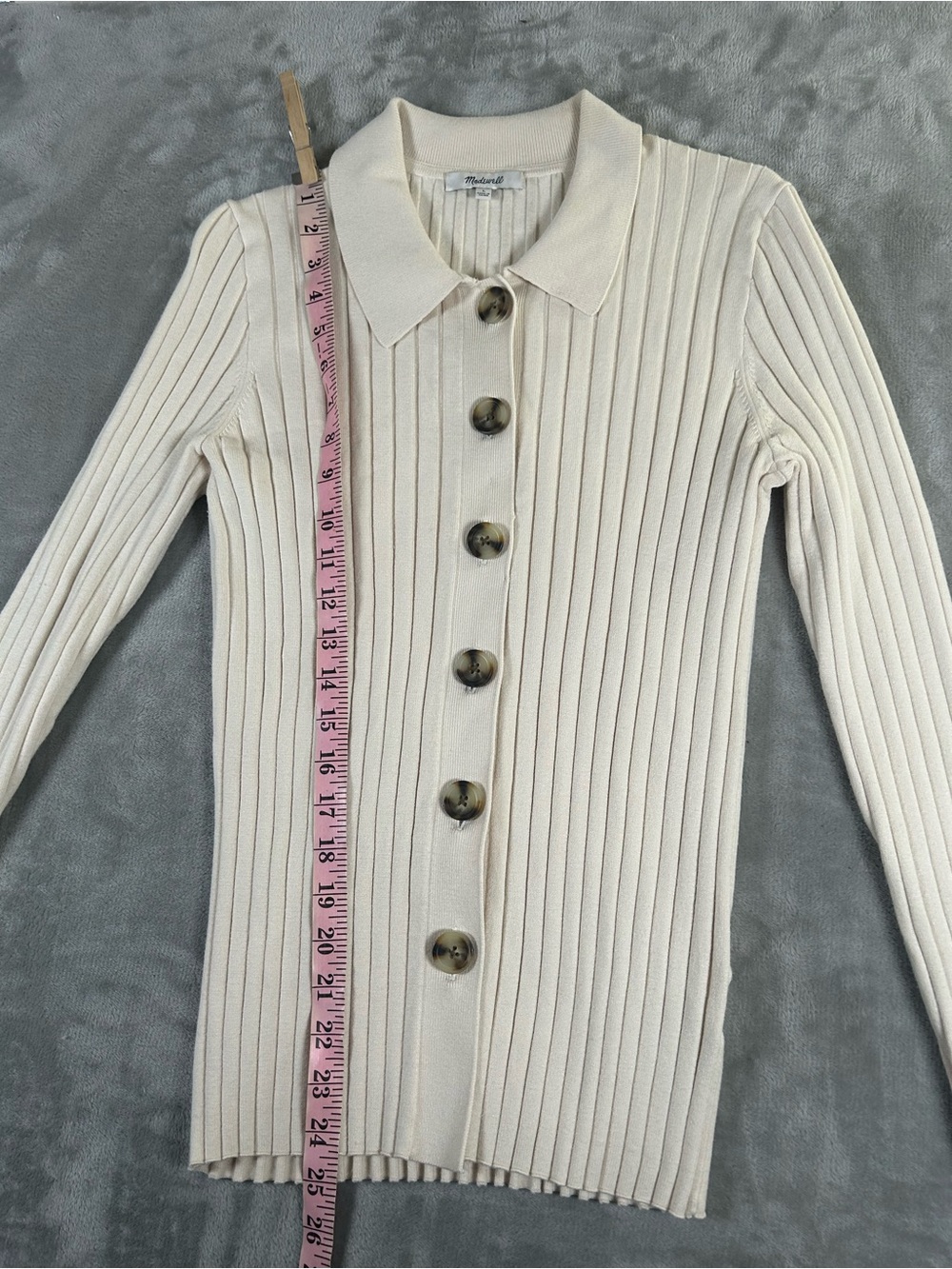 Madewell polo Cream Ribbed Button-Front Collared Sweater - Picture 6 of 12